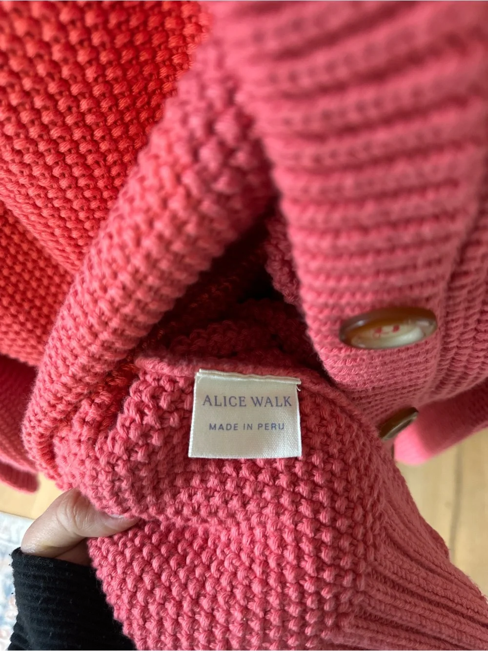 Alice Walk Coral Cotton Chunky Knit Cardigan Sweater Size L Made in Peru - Picture 5 of 7